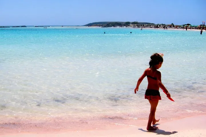 Shallow turquoise water at Elafonisi on a day trip from Rethymno, Crete Greece